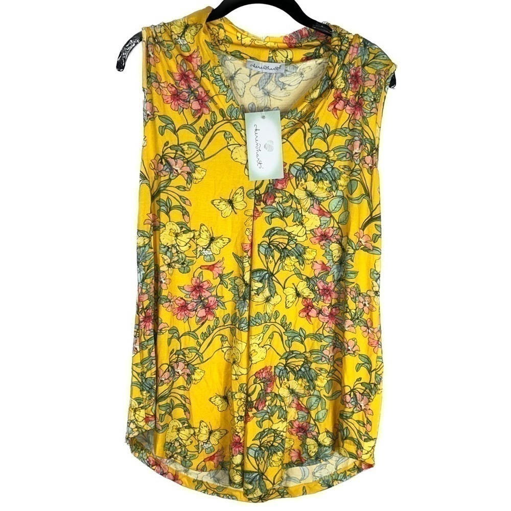 Keren Hart Shirt Knit Blouse Floral Vine Short Sleeve V-Neck Flowy Dress Top M